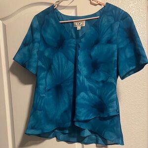 DR2 Teal Blue Floral Layered V-Neck Blouse